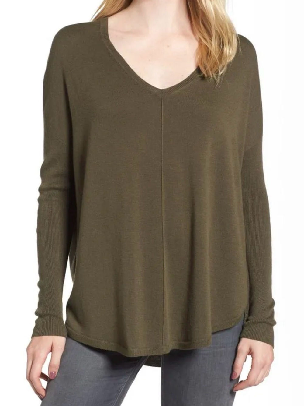 Chelsea28 Olive Green V-Neck Sweater - Small (Nordstrom)
